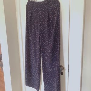 Wide leg soft flowing pants forever 21 navy blue  with  dark amber dots SM